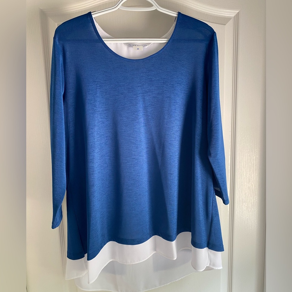 Peter Nygard Blue and White Asymmetrical Blouse